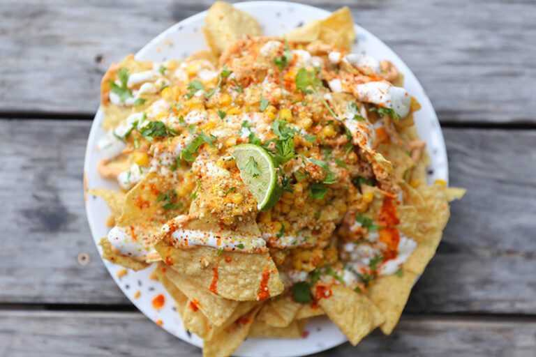 vegan nachos elote with queso at Spiral Diner Fort Worth