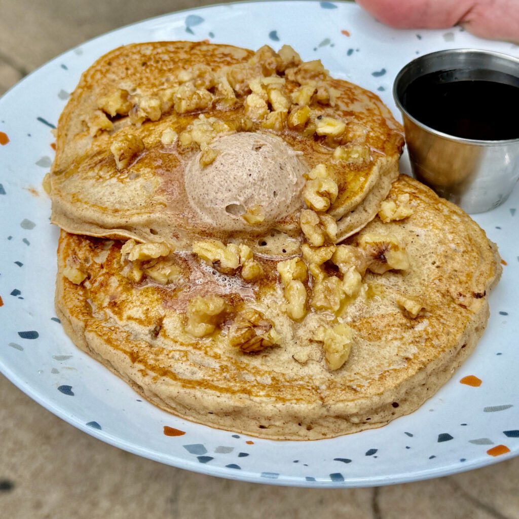 Vegan Banana Bread Pancakes at Spiral Diner in Fort Worth